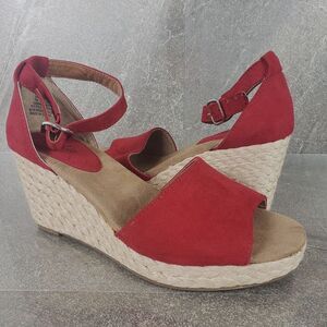 Style & Co Sandals Womens 7 M Red Espadrille Open Toe Wedge Shoes Seleeney